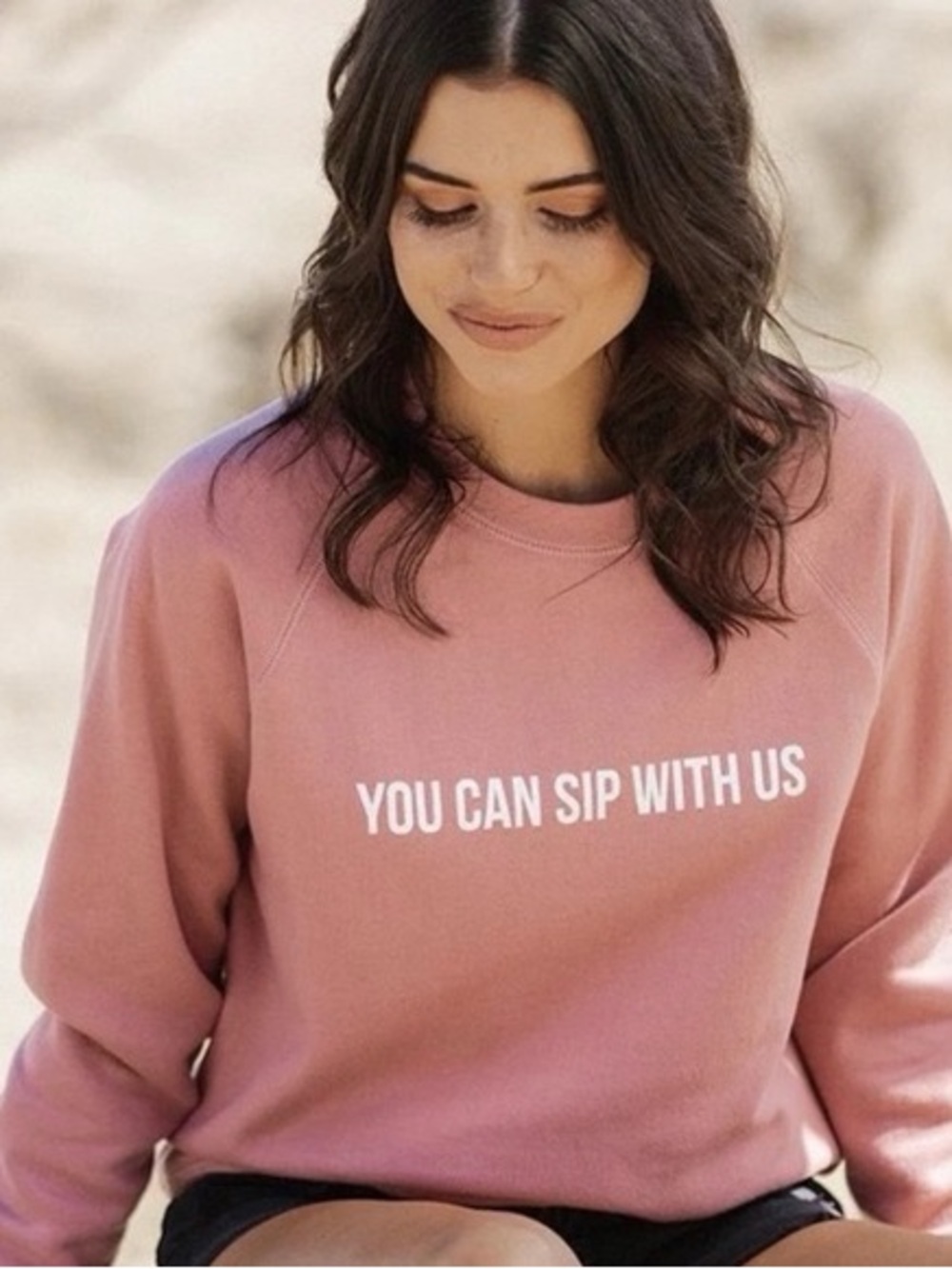Brunette The Label Rose Pink "You Can Sip With Us" Crewneck Sweatshirt PTP 22.5